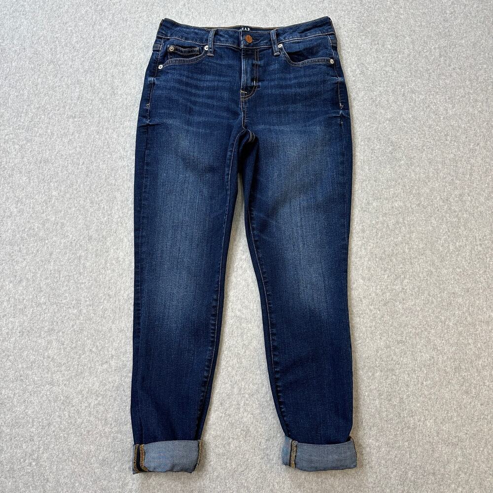 Gap Denim Jeans WMNS 8 Mid Rise Crop Dark Wash Blue Skinny Rolled Hem Stretchy